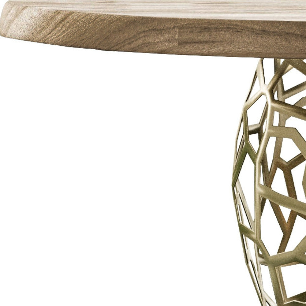 47" Acacia Live Edge Rounded Solid Wood And Brass Dining Table-2