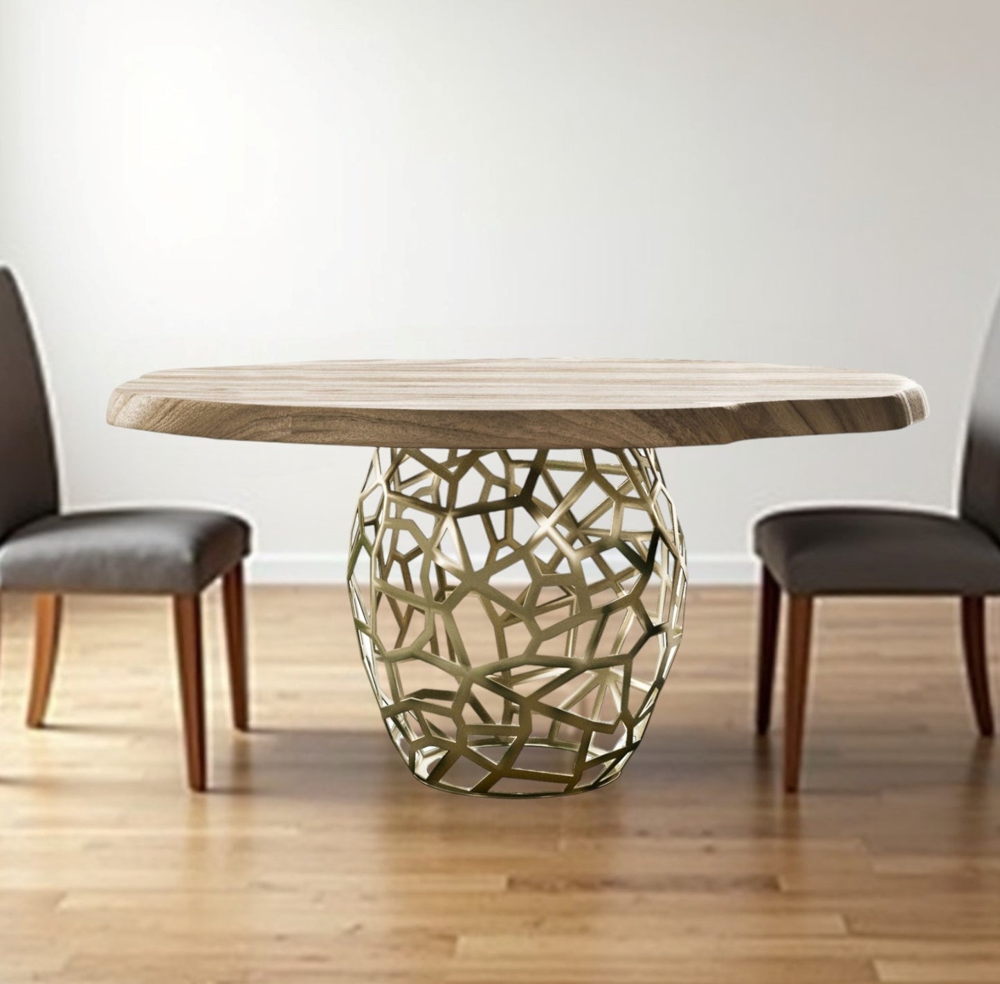 47" Acacia Live Edge Rounded Solid Wood And Brass Dining Table-0