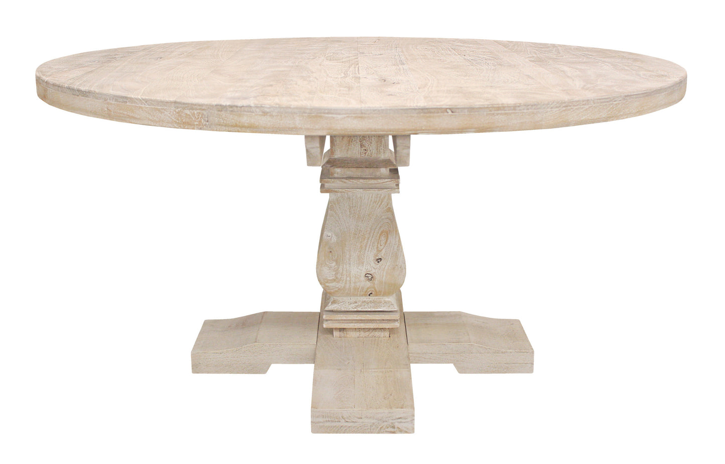 58" Natural Rounded Solid Wood Pedestal Base Dining Table-2