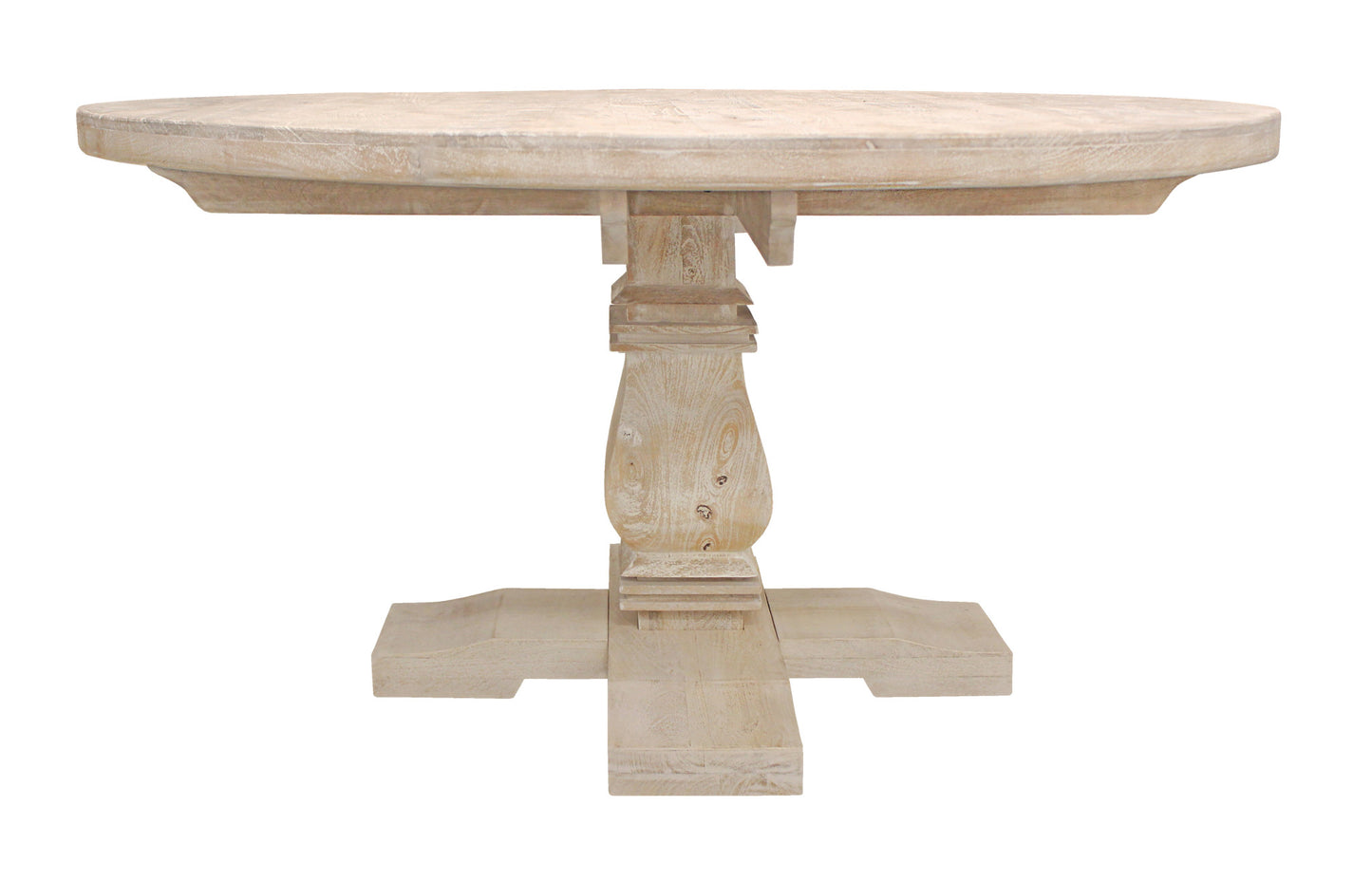 58" Natural Rounded Solid Wood Pedestal Base Dining Table-1