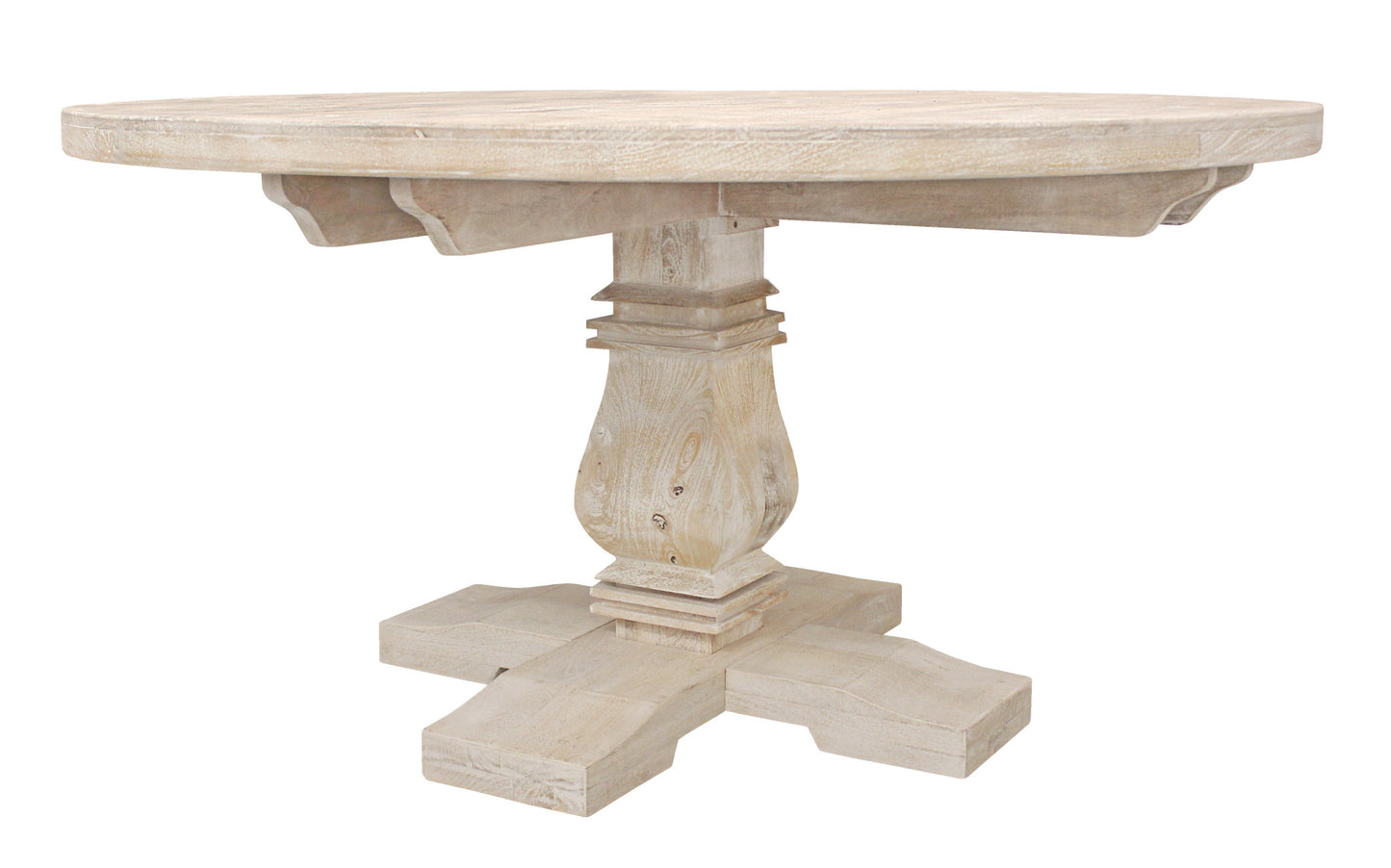 58" Natural Rounded Solid Wood Pedestal Base Dining Table-3