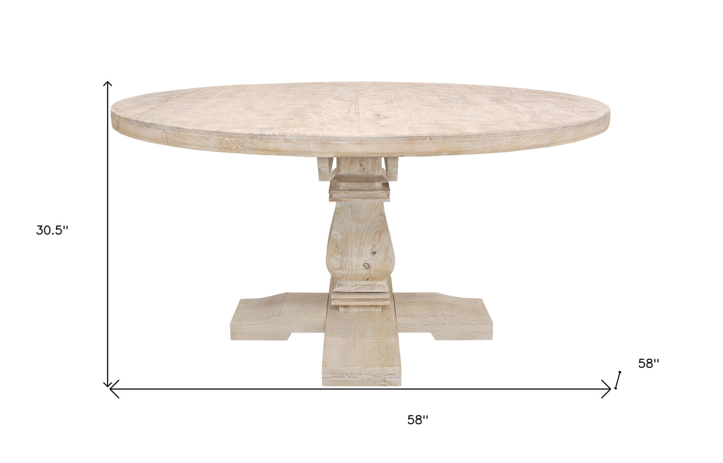 58" Natural Rounded Solid Wood Pedestal Base Dining Table-5