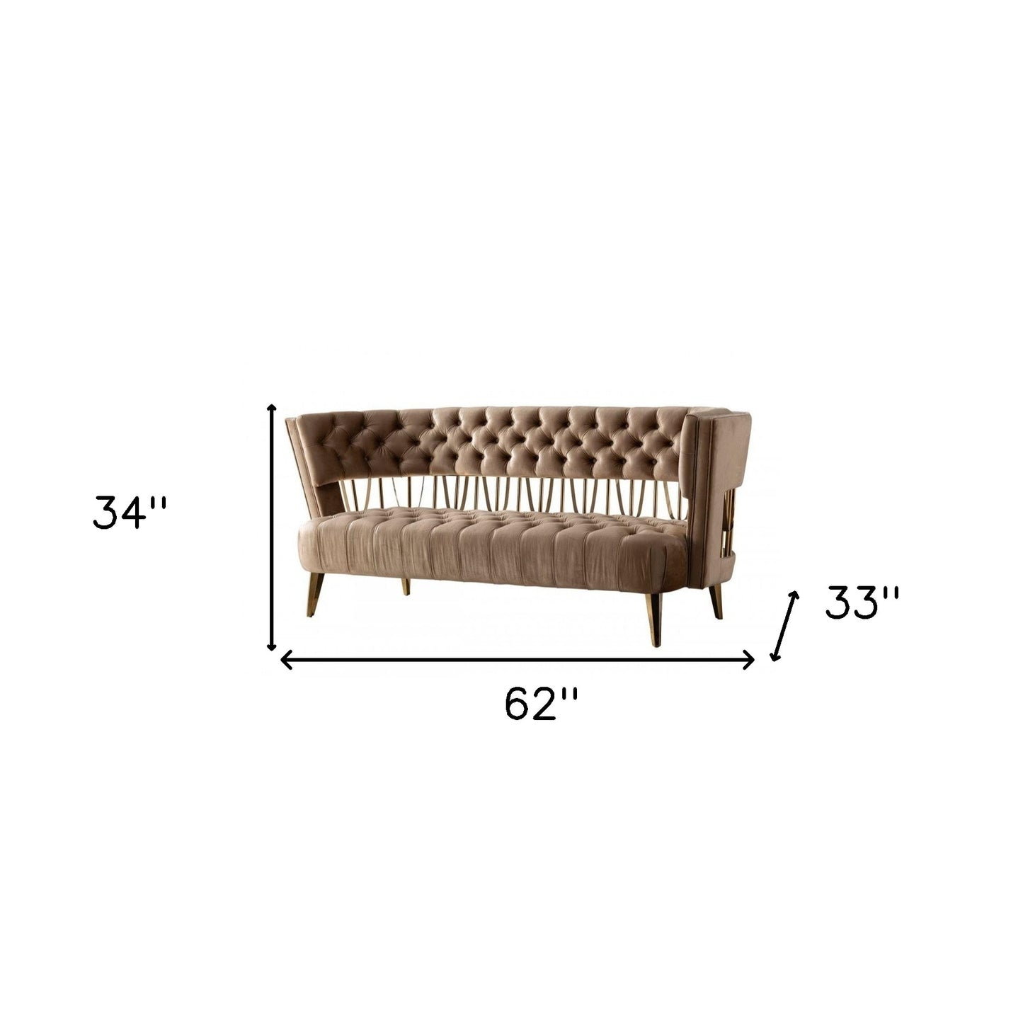 62" Beige And Gold Velvet Loveseat-4