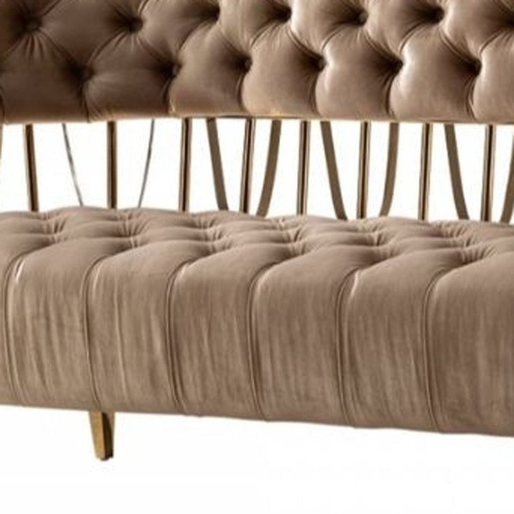 62" Beige And Gold Velvet Loveseat-2