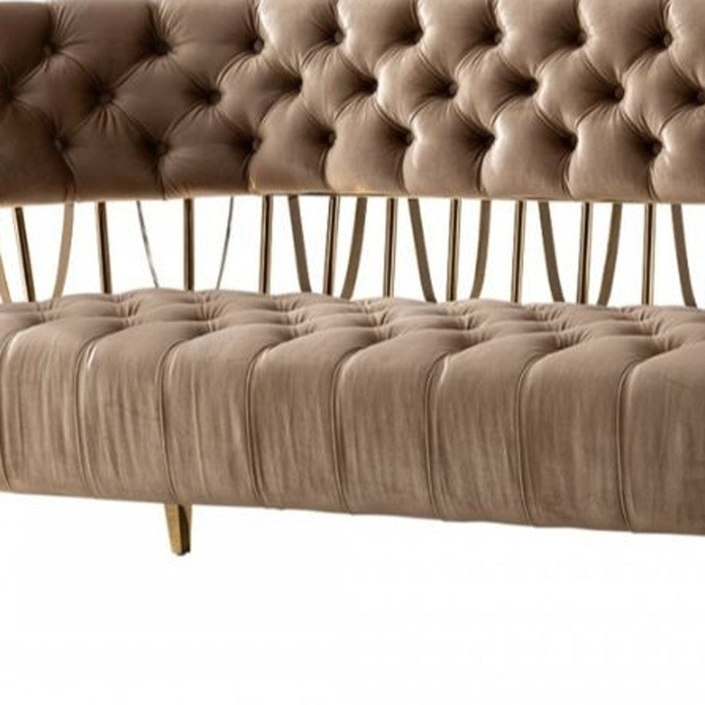62" Beige And Gold Velvet Loveseat-3