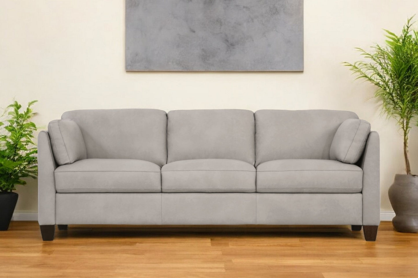 81" Light Gray Leather Sofa With Black Legs-0