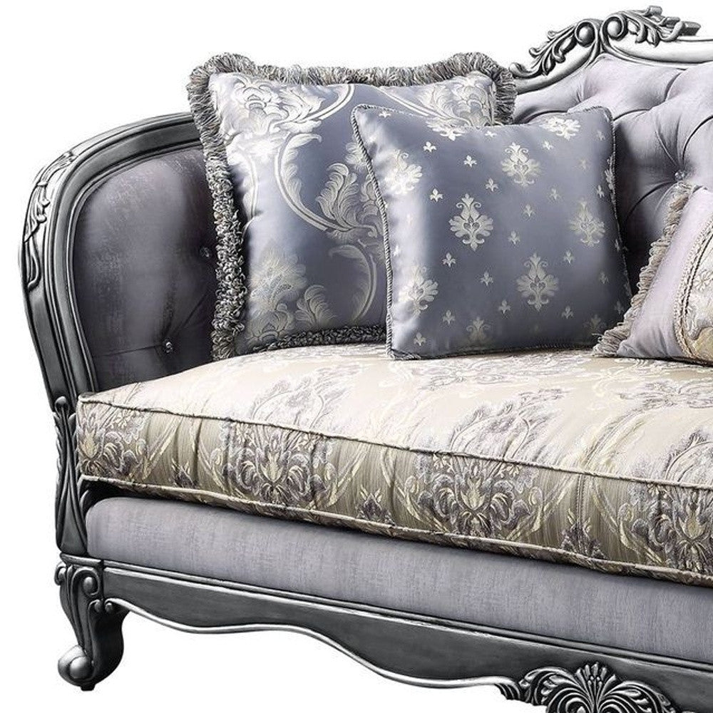 89" Platinum Imitation Silk Damask Sofa And Toss Pillows-2