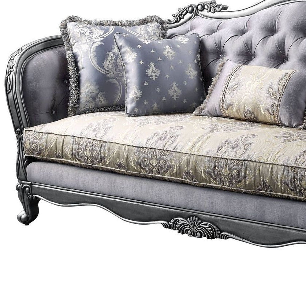 89" Platinum Imitation Silk Damask Sofa And Toss Pillows-3