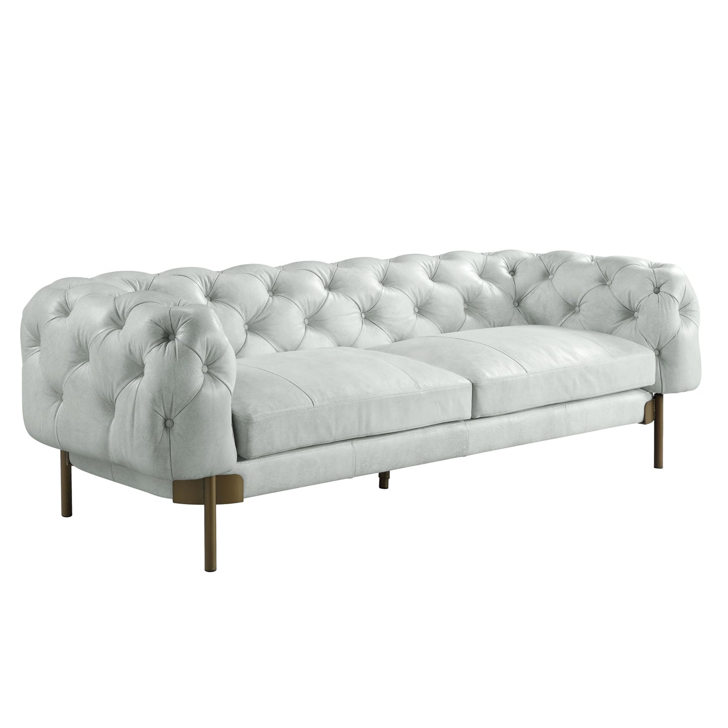 96" Light Slate Gray Top Grain Leather Sofa With Gold Legs-1