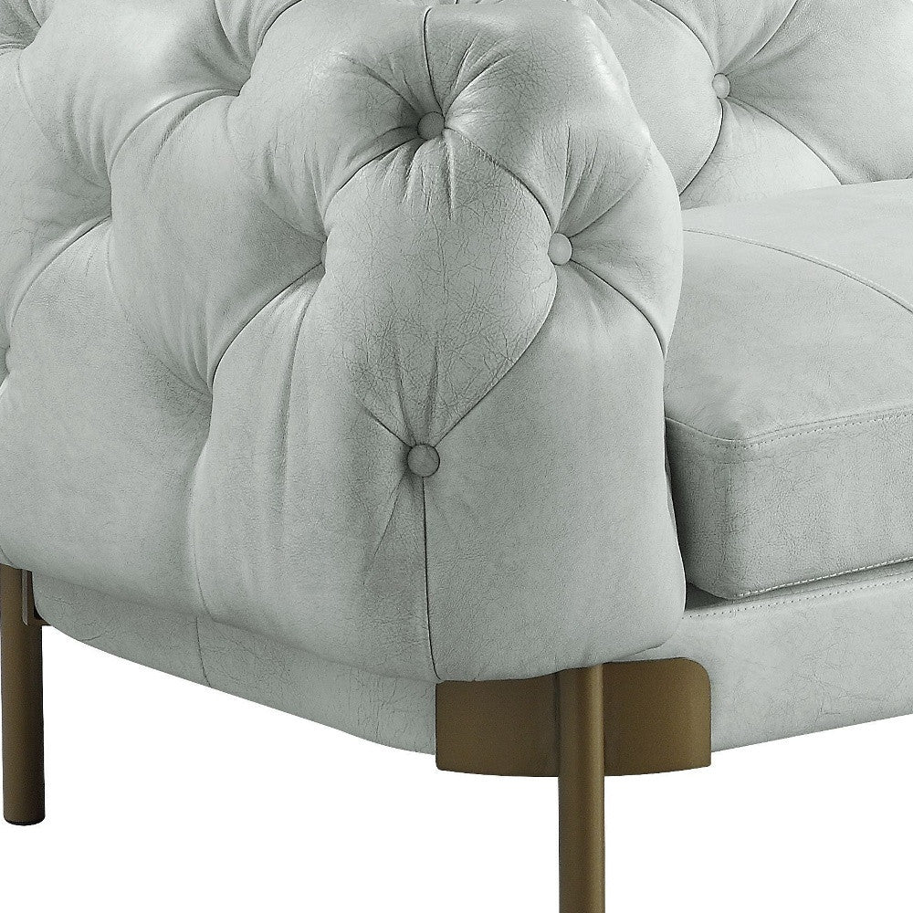 96" Light Slate Gray Top Grain Leather Sofa With Gold Legs-3