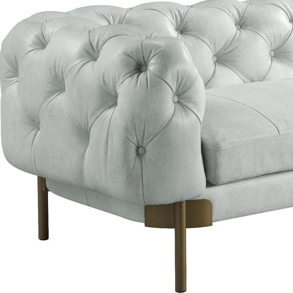 96" Light Slate Gray Top Grain Leather Sofa With Gold Legs-4