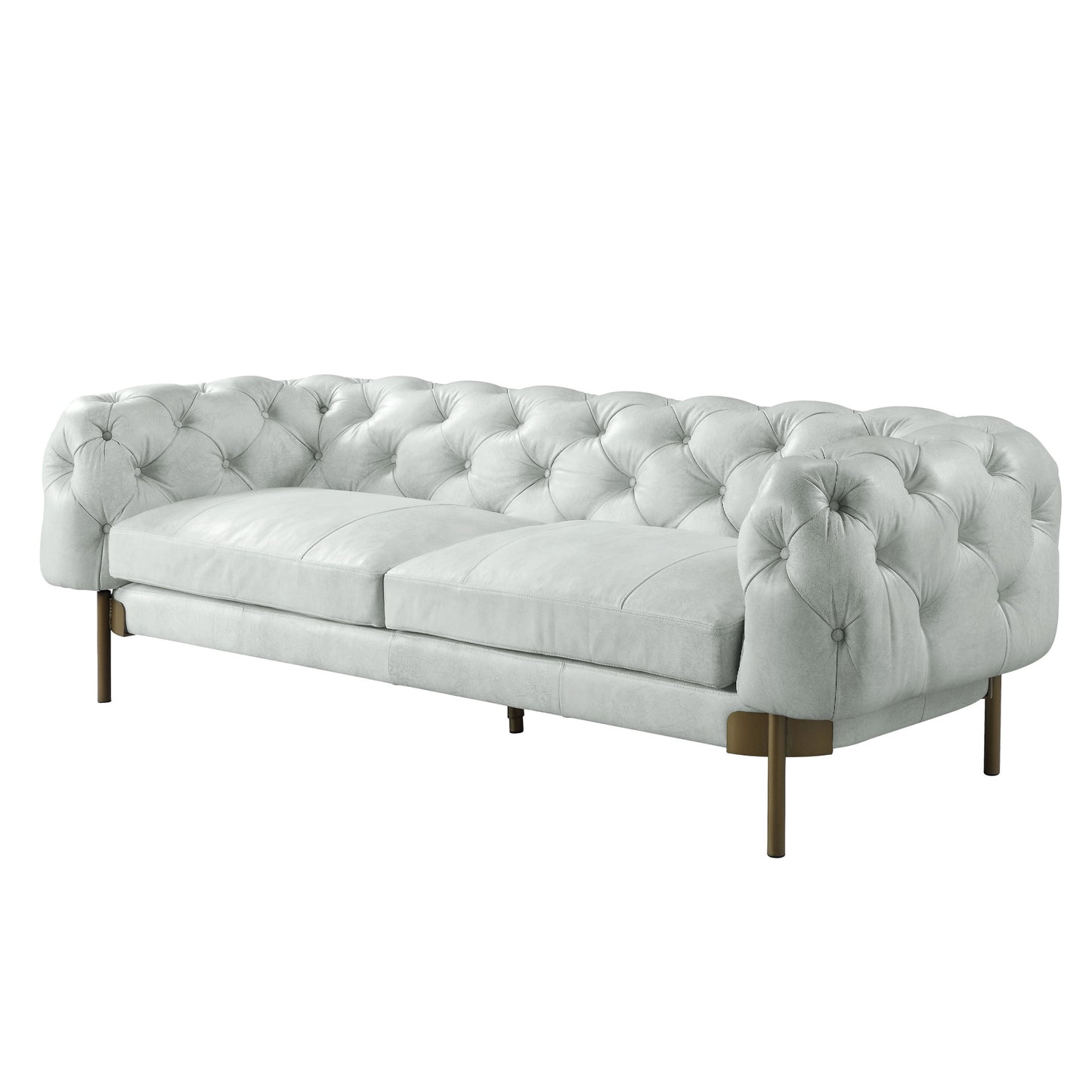 96" Light Slate Gray Top Grain Leather Sofa With Gold Legs-2