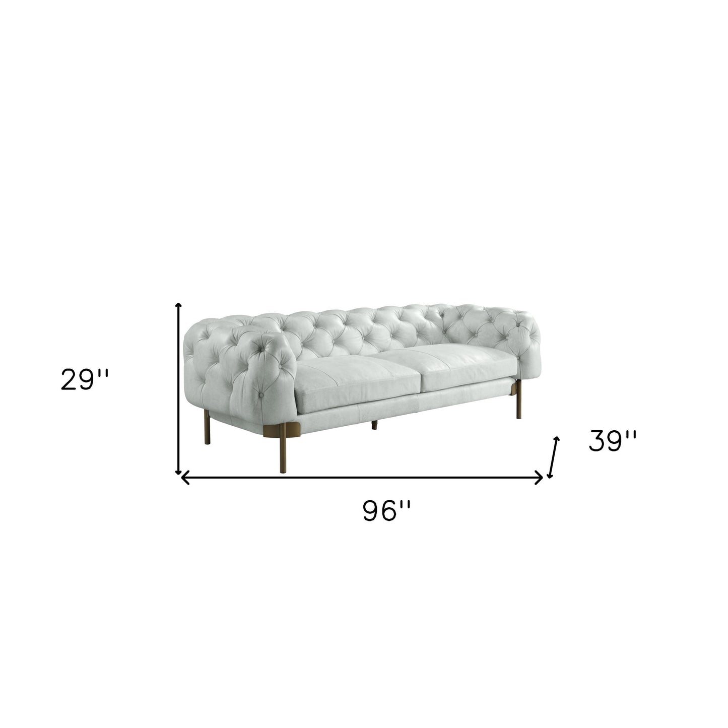 96" Light Slate Gray Top Grain Leather Sofa With Gold Legs-5