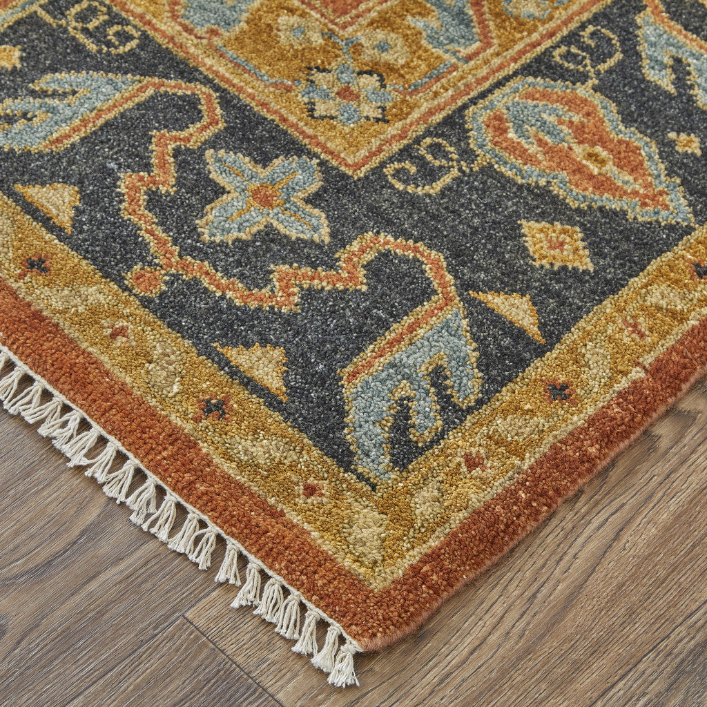 8' X 10' Tan Orange And Brown Wool Floral Hand Knotted Stain Resistant Area Rug-5