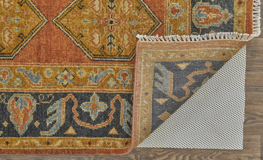 8' X 10' Tan Orange And Brown Wool Floral Hand Knotted Stain Resistant Area Rug-4
