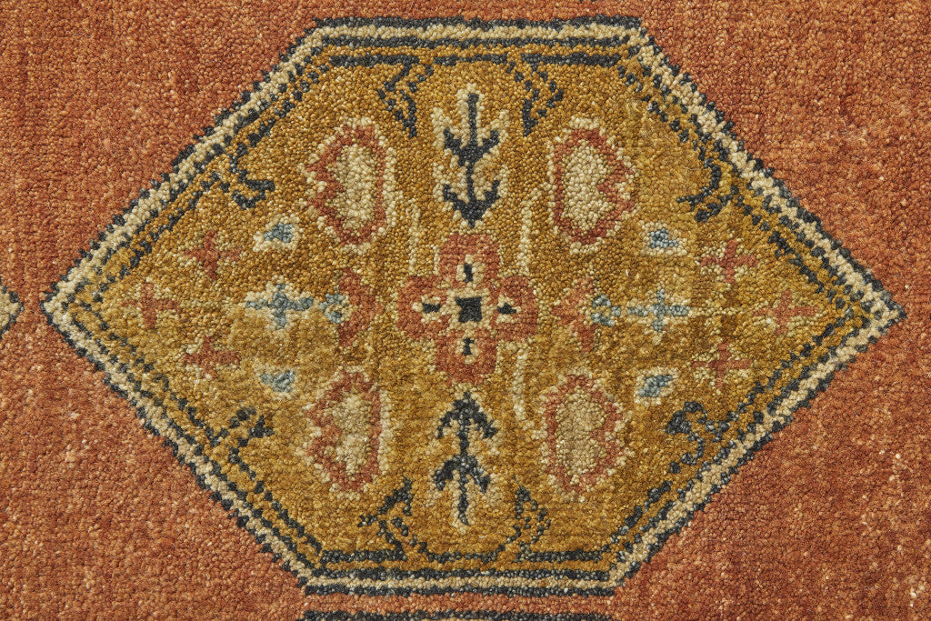 8' X 10' Tan Orange And Brown Wool Floral Hand Knotted Stain Resistant Area Rug-1
