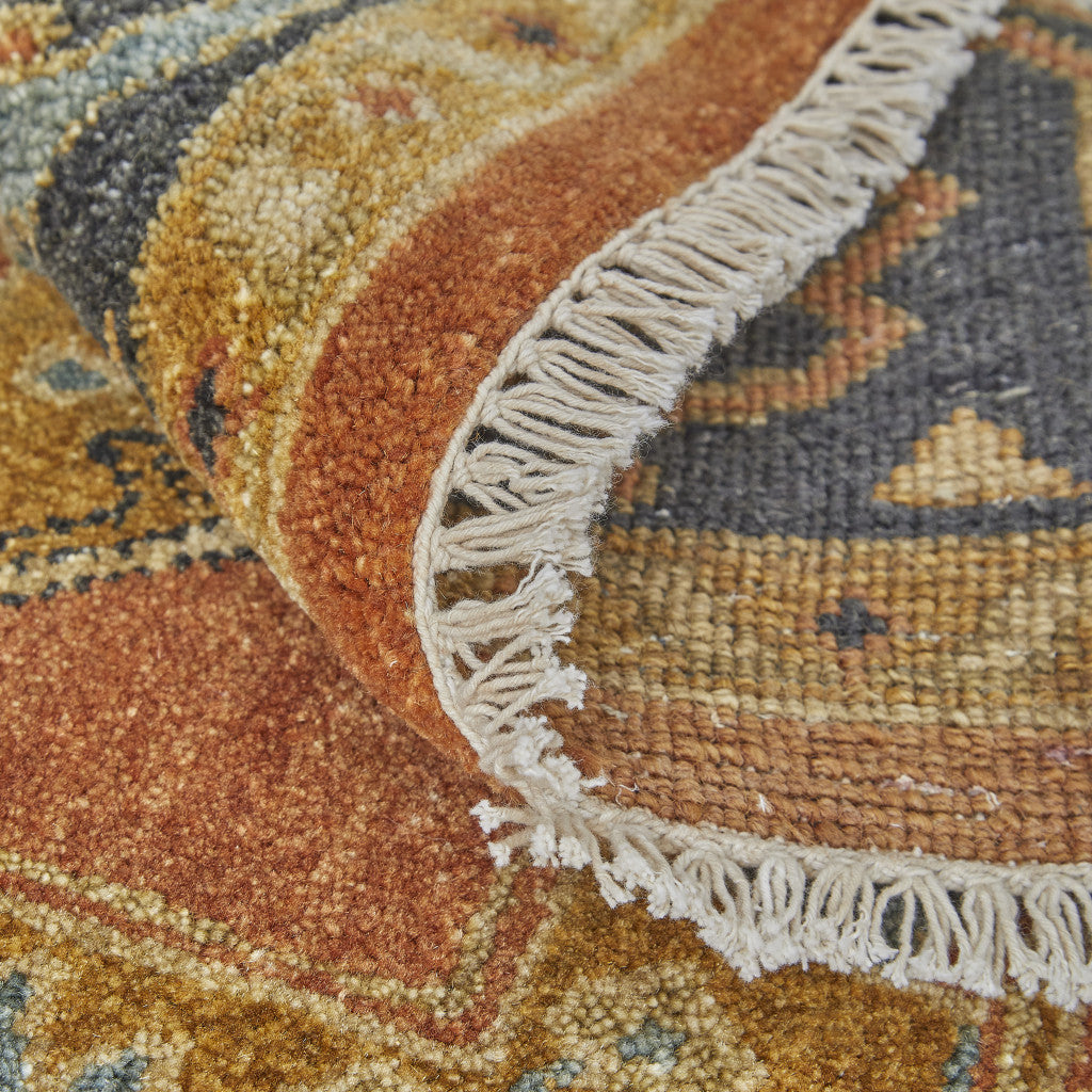 8' X 10' Tan Orange And Brown Wool Floral Hand Knotted Stain Resistant Area Rug-3