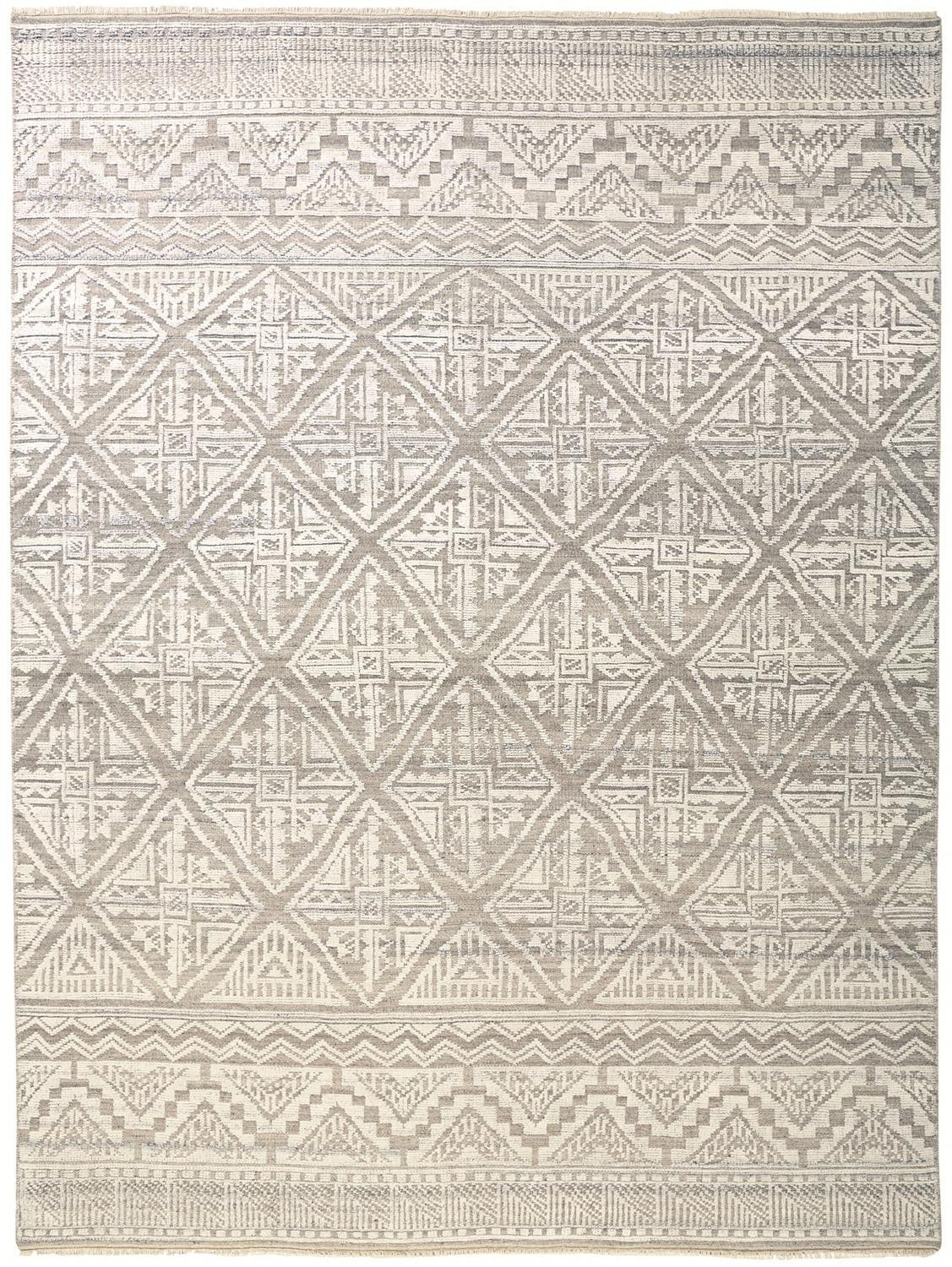 12' X 15' Tan and Ivory Geometric Hand Knotted Area Rug-1