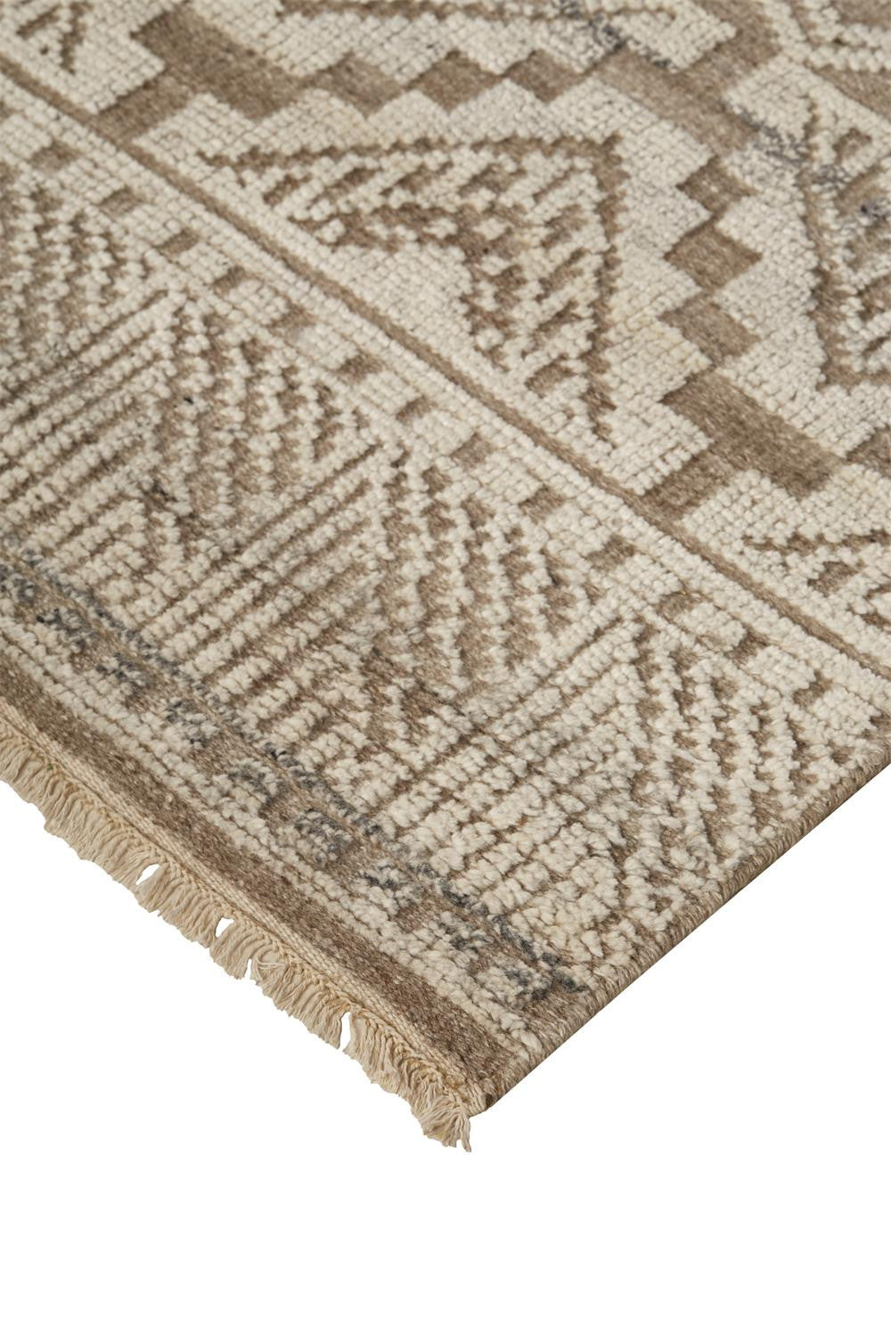 12' X 15' Tan and Ivory Geometric Hand Knotted Area Rug-3