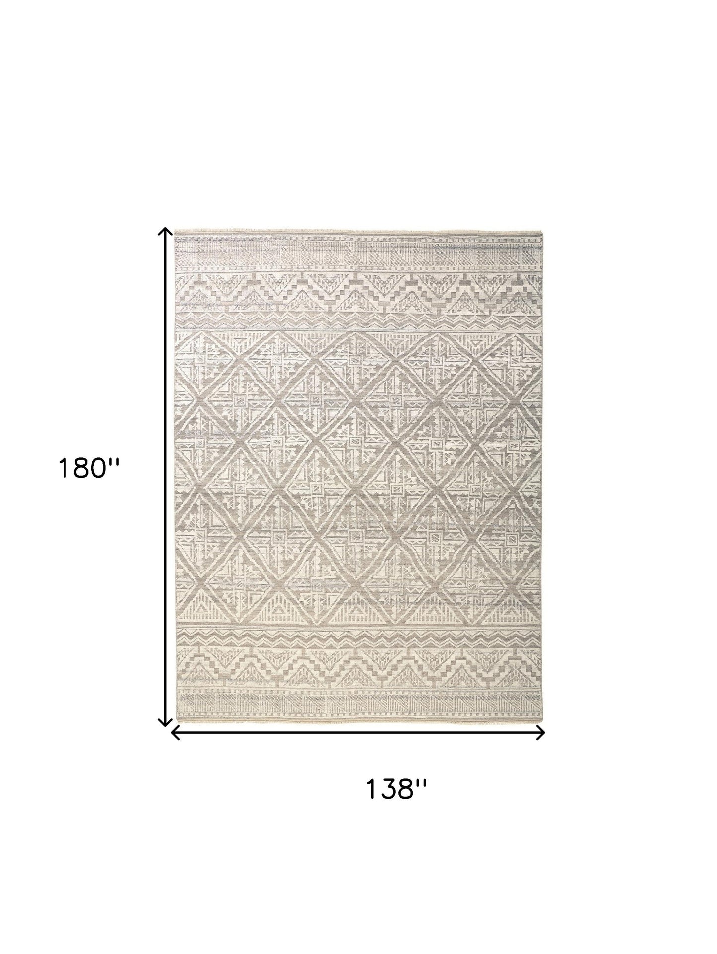 12' X 15' Tan and Ivory Geometric Hand Knotted Area Rug-2
