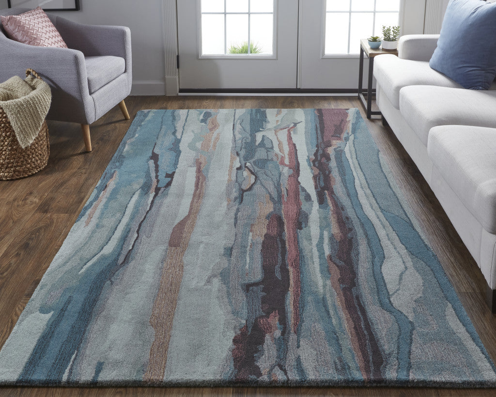 8' X 10' Blue Red And Ivory Wool Abstract Tufted Handmade Stain Resistant Area Rug-7