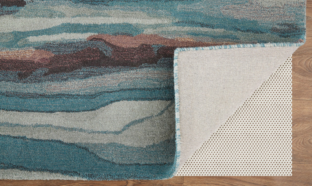 8' X 10' Blue Red And Ivory Wool Abstract Tufted Handmade Stain Resistant Area Rug-3