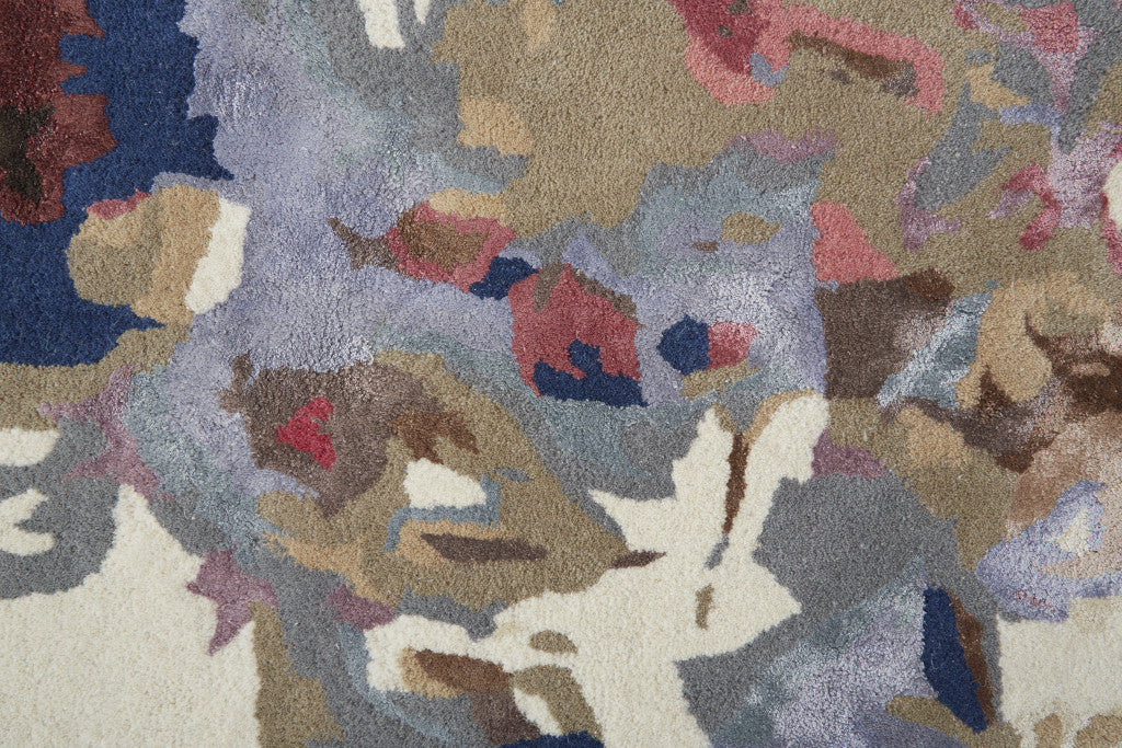 10' X 14' Ivory and Blue Wool Floral Hand Tufted Area Rug-3