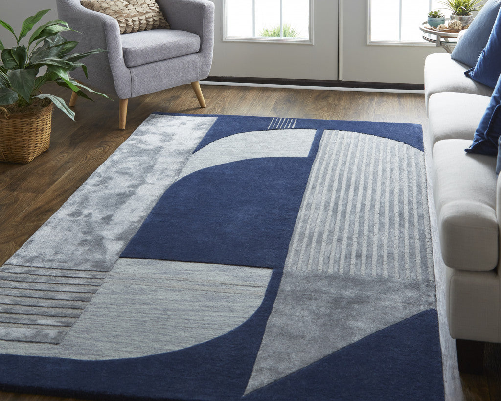 12' X 15' Blue And Silver Wool Geometric Tufted Handmade Area Rug-8