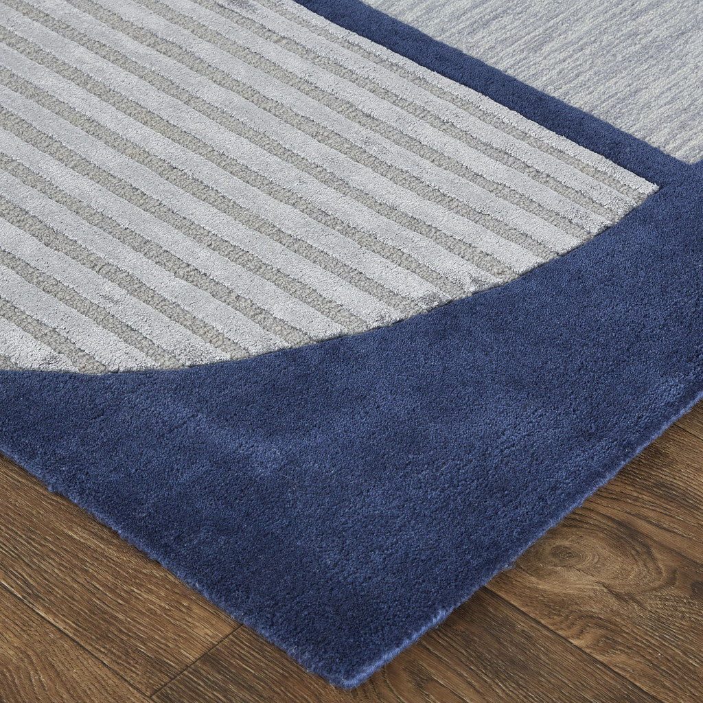 12' X 15' Blue And Silver Wool Geometric Tufted Handmade Area Rug-2