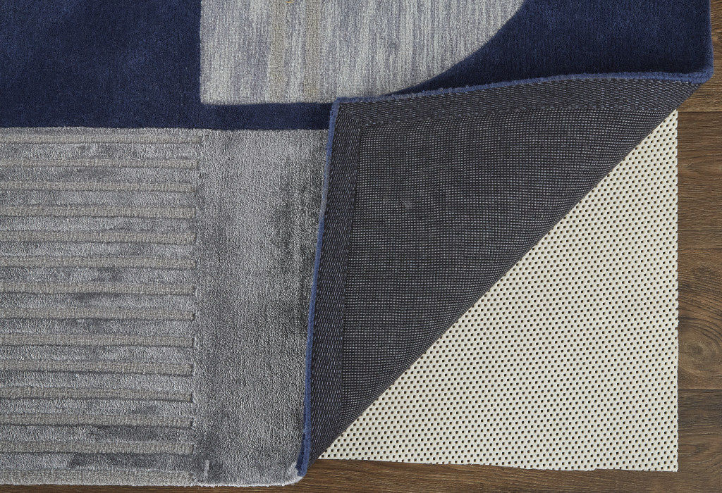 12' X 15' Blue And Silver Wool Geometric Tufted Handmade Area Rug-3