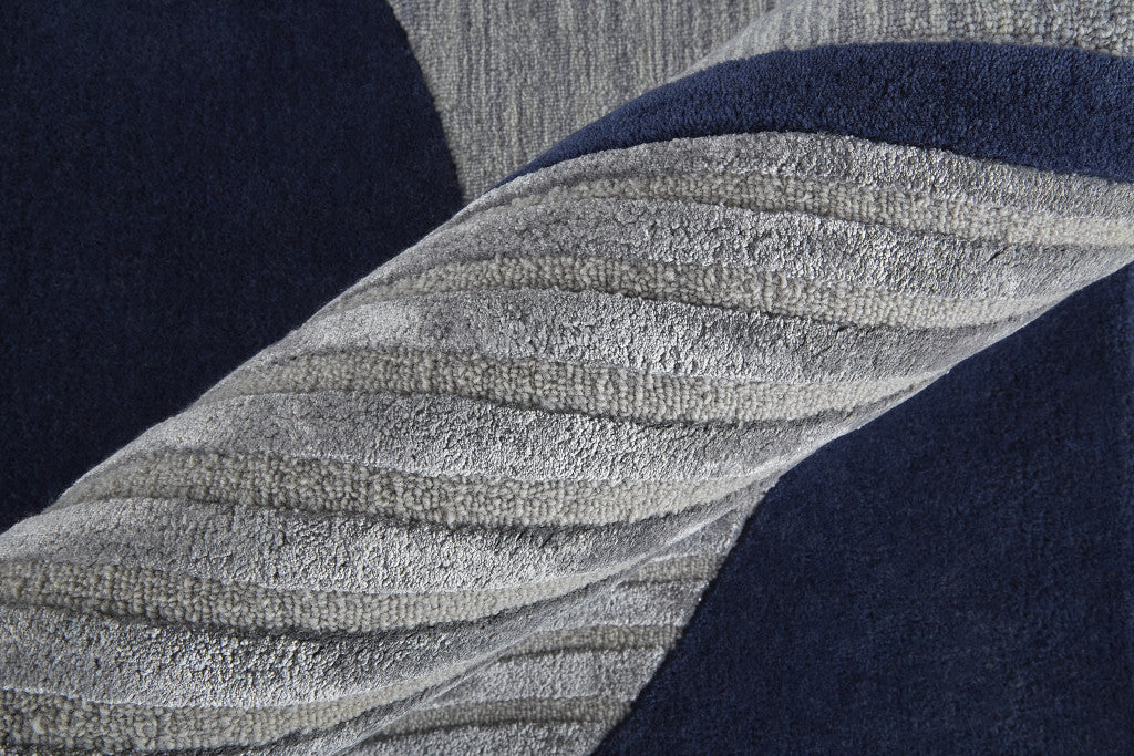 12' X 15' Blue And Silver Wool Geometric Tufted Handmade Area Rug-4
