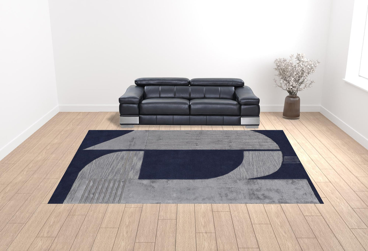 12' X 15' Blue And Silver Wool Geometric Tufted Handmade Area Rug-1