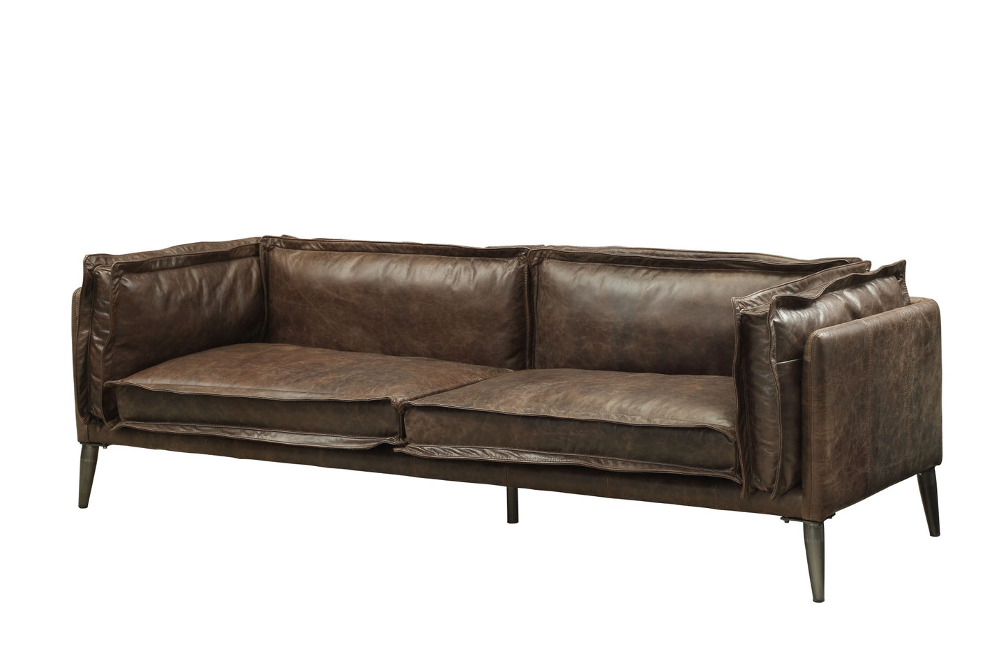 71" Chocolate And Silver Top Grain Leather Loveseat-0