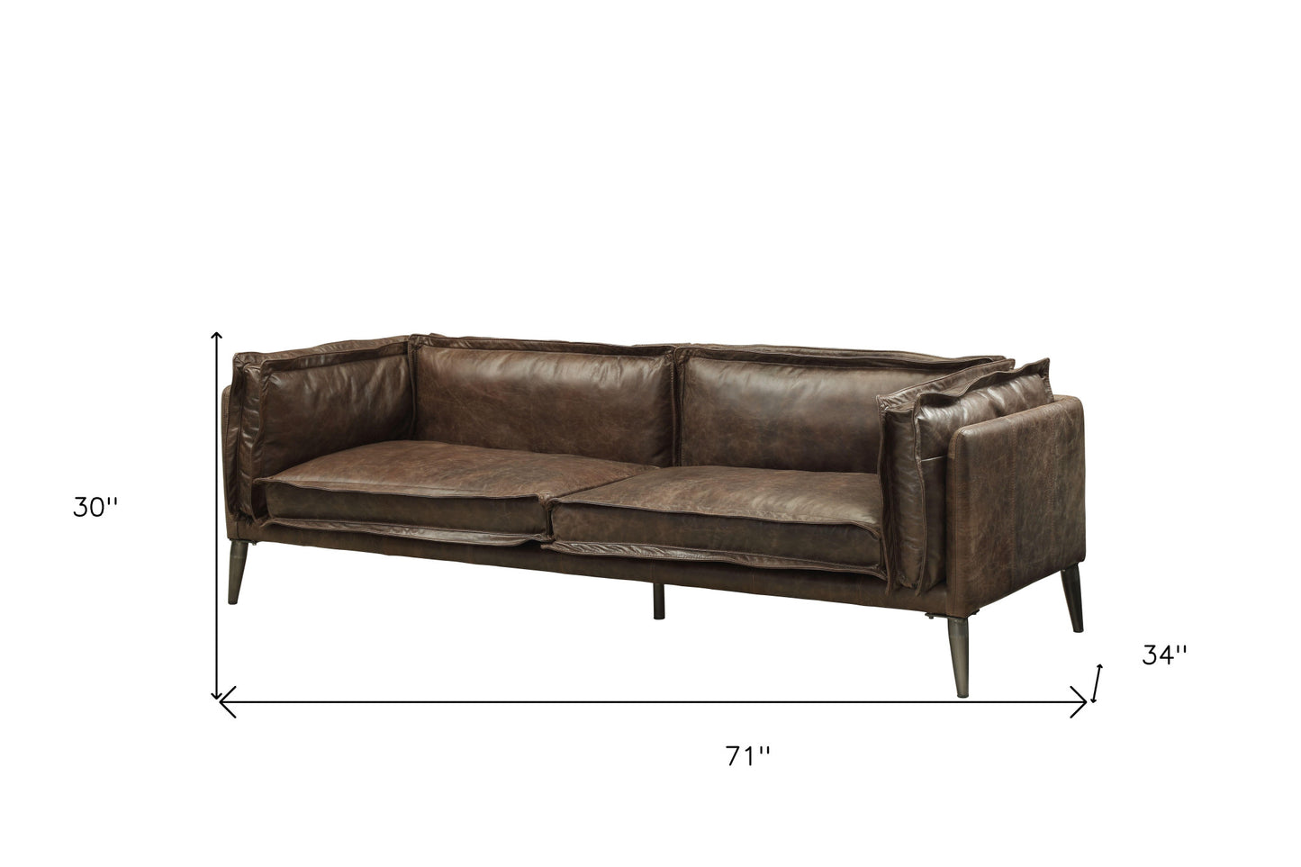 71" Chocolate And Silver Top Grain Leather Loveseat-3