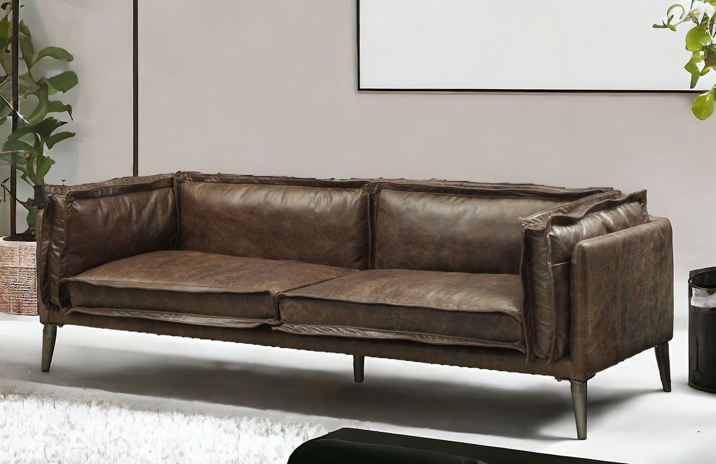 71" Chocolate And Silver Top Grain Leather Loveseat-1