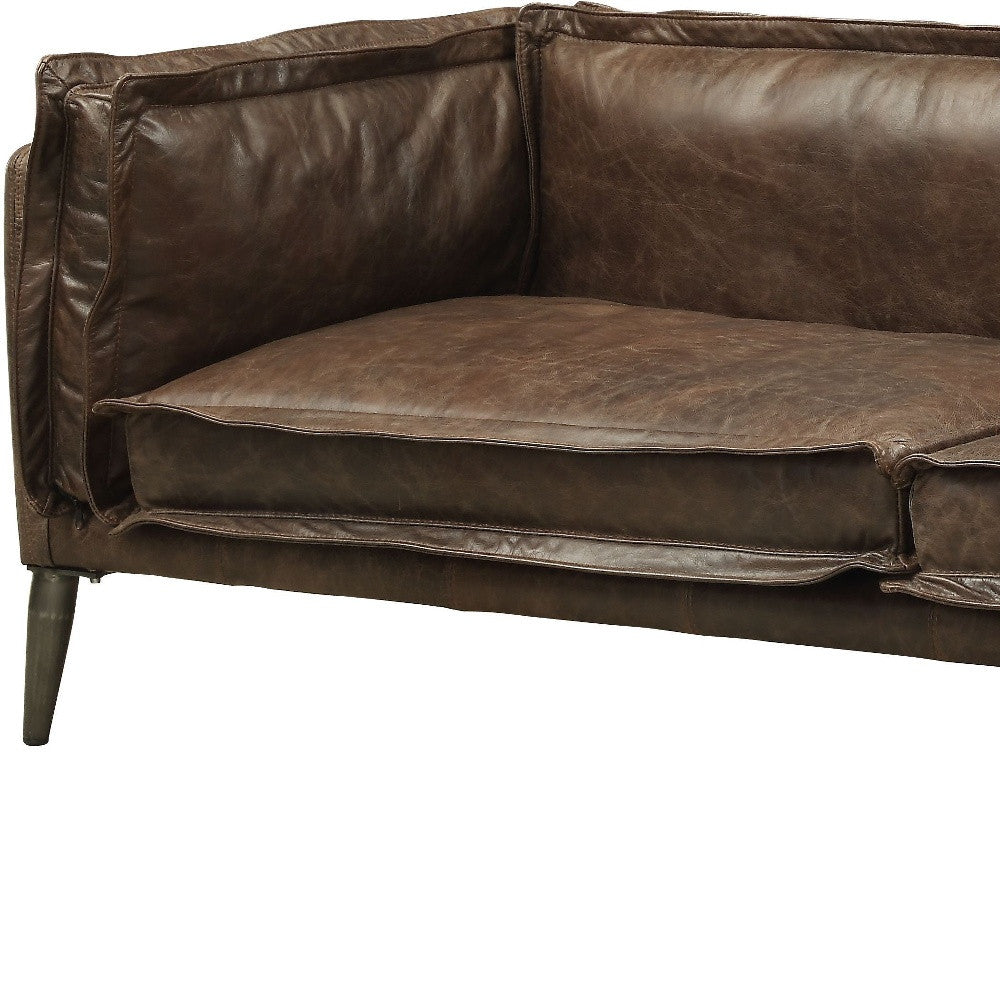71" Chocolate And Silver Top Grain Leather Loveseat-2