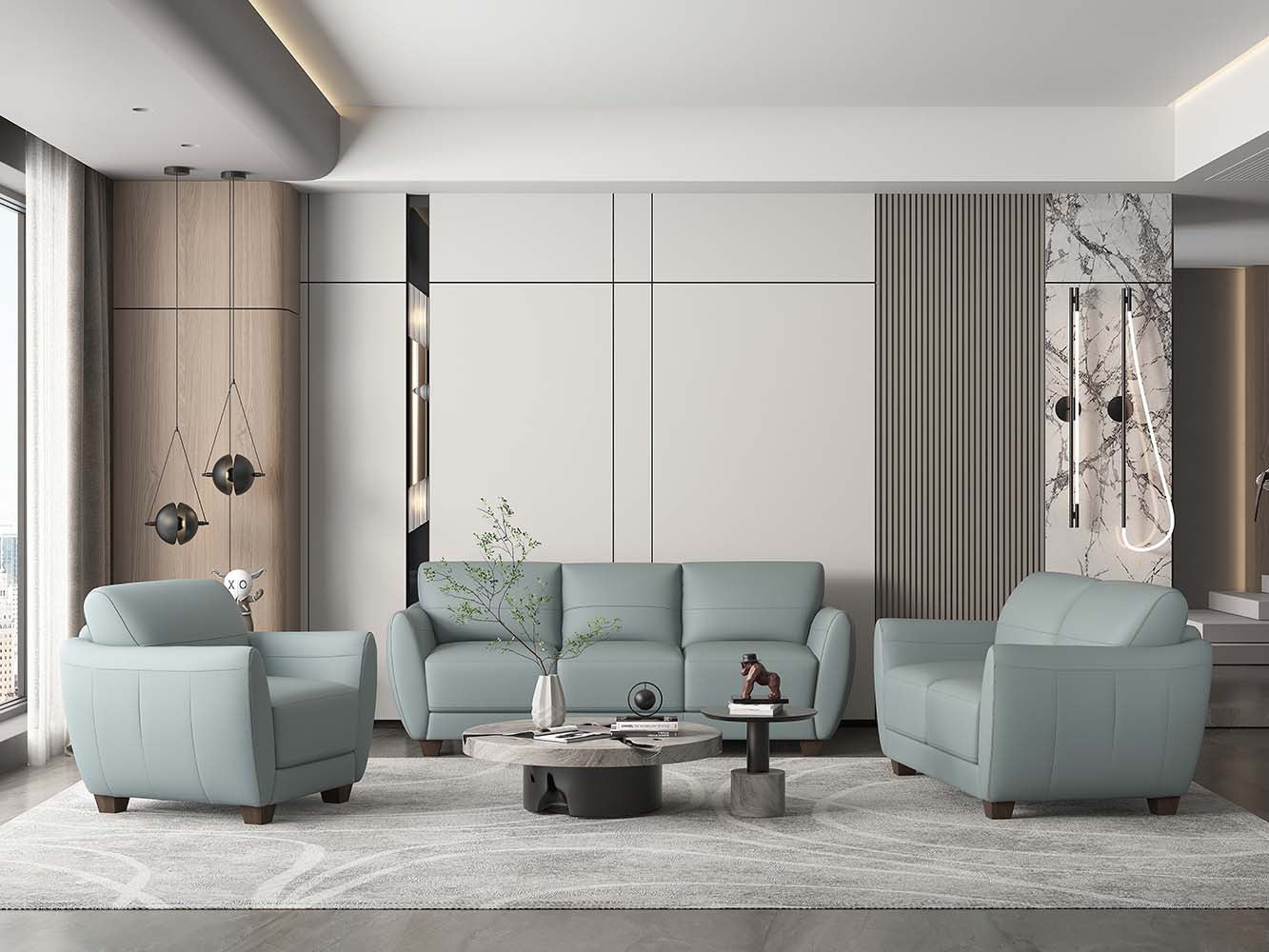 57" Green Blue And Espresso Leather Loveseat-3