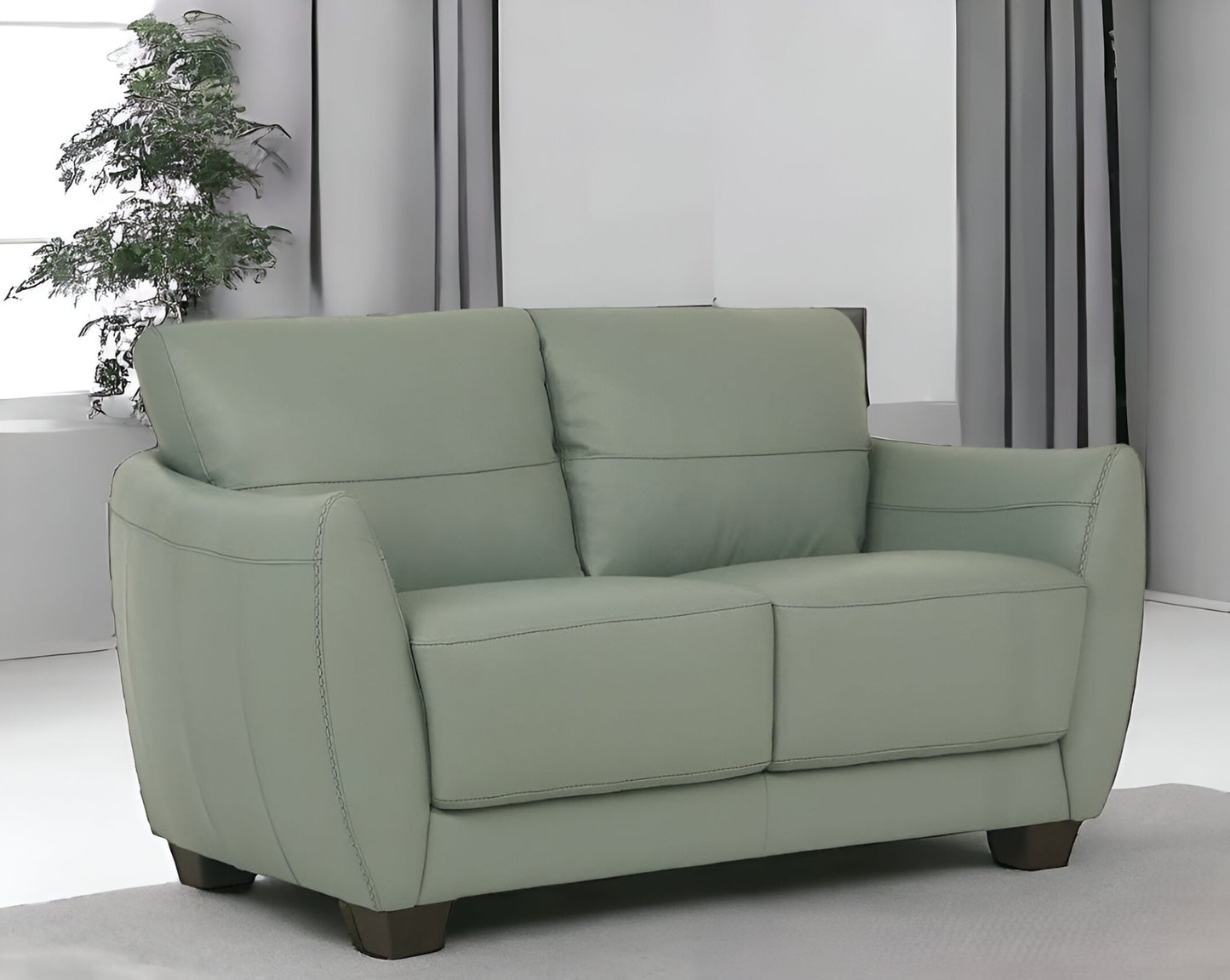 57" Green Blue And Espresso Leather Loveseat-1