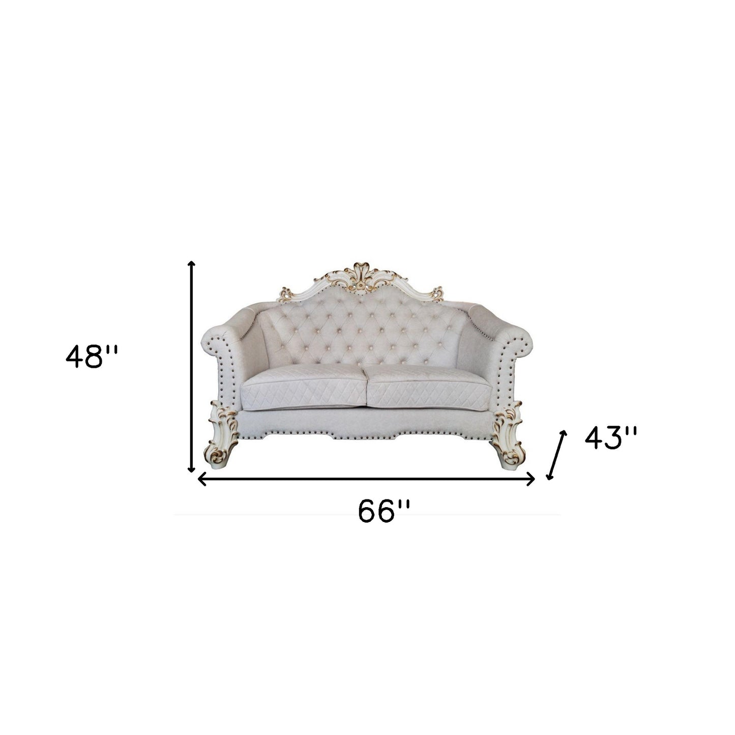66" Two Tone Ivory And Pearl Velvet Loveseat and Toss Pillows-3