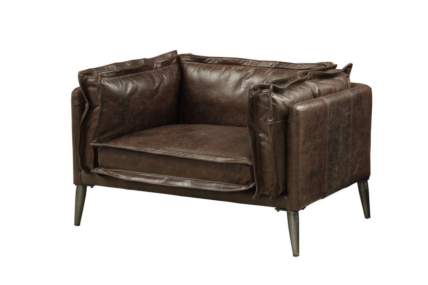 47" Brown and Black Top Grain Leather Chair and a Half-2