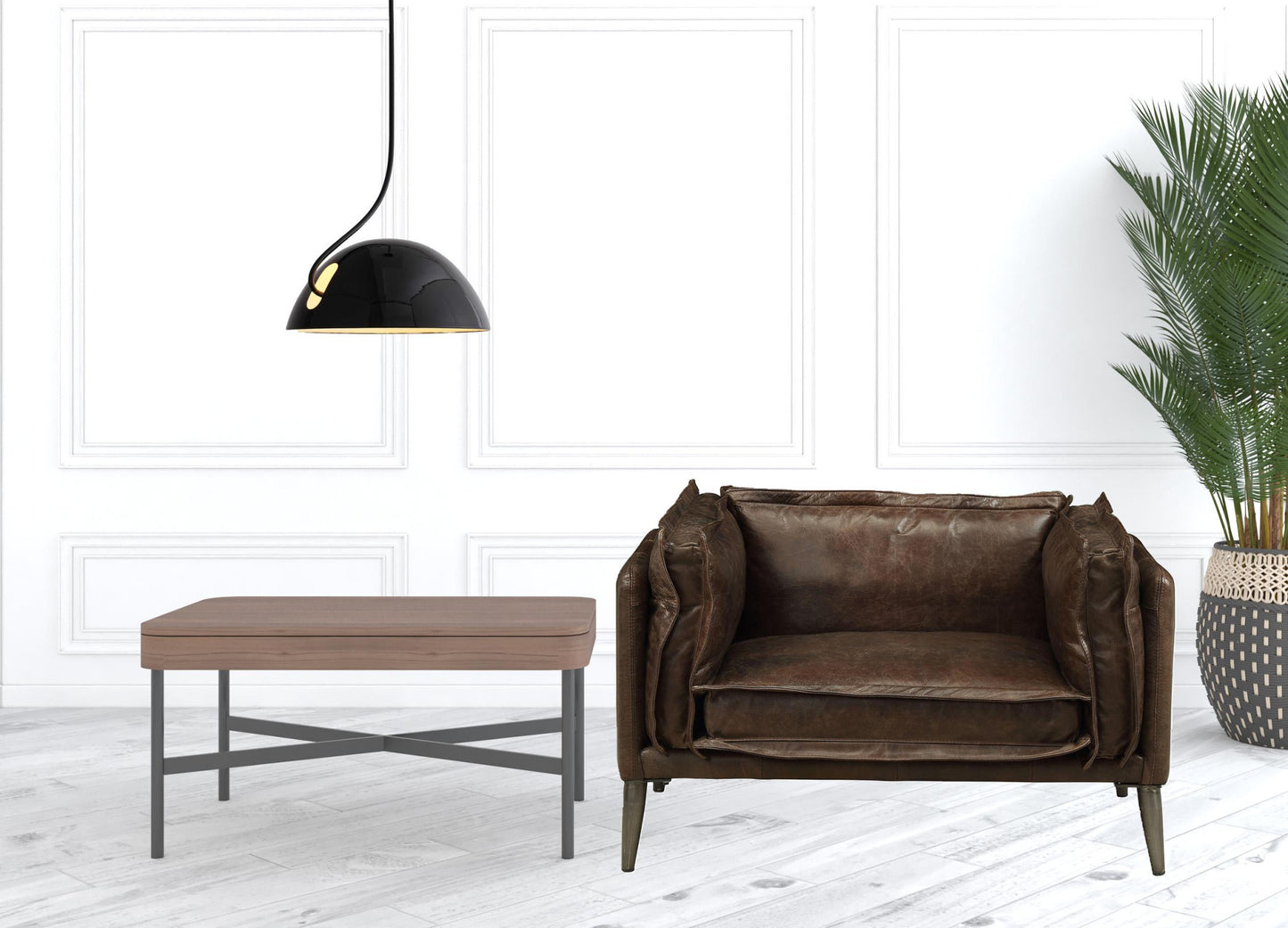 47" Brown and Black Top Grain Leather Chair and a Half-3