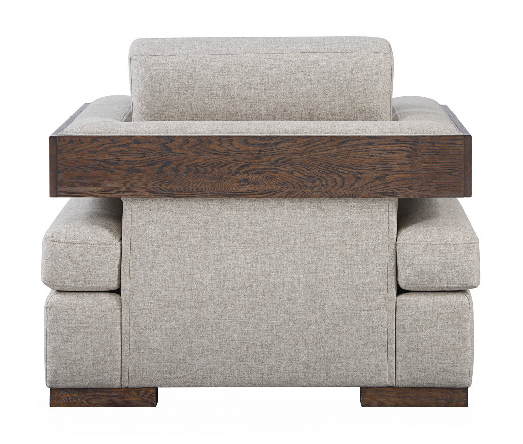 40" Light Gray and Brown Fabric Arm Chair And Toss Pillow-3