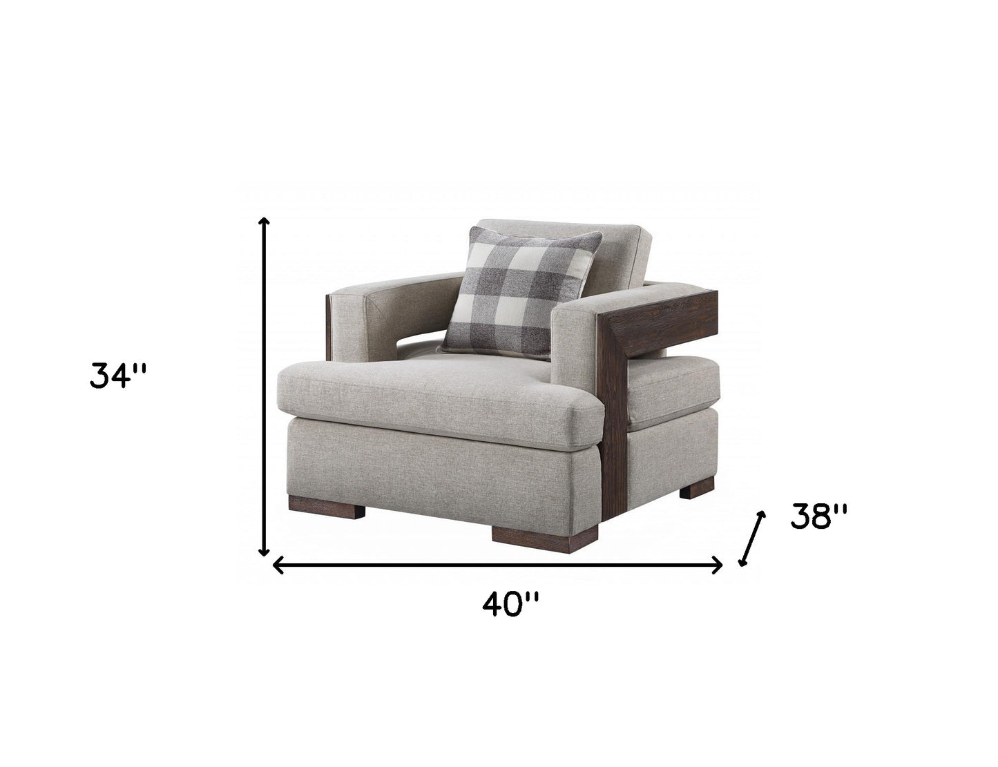 40" Light Gray and Brown Fabric Arm Chair And Toss Pillow-6