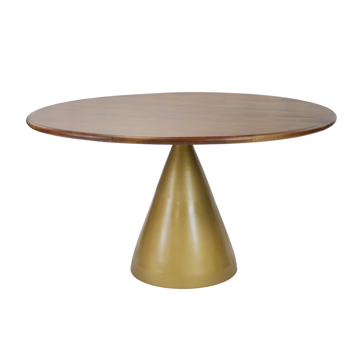 48" Brown And Gold Rounded Solid Wood And Iron Pedestal Base Dining Table-1
