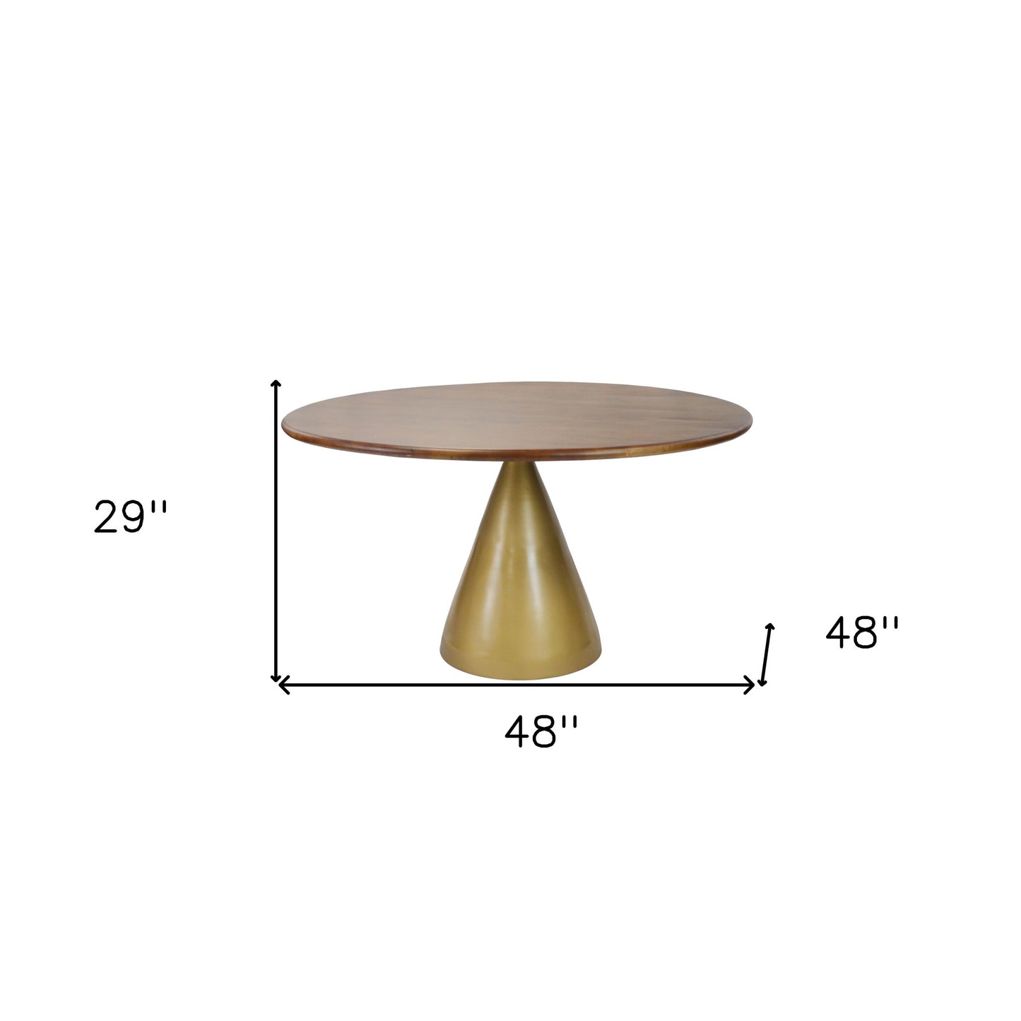 48" Brown And Gold Rounded Solid Wood And Iron Pedestal Base Dining Table-3