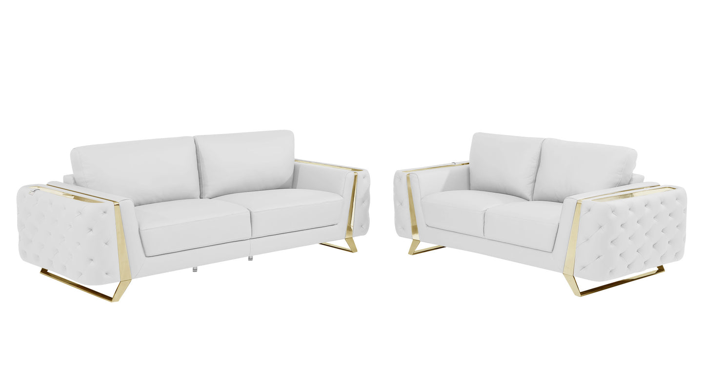 Two Piece Indoor White Italian Leather Five Person Seating Set-0