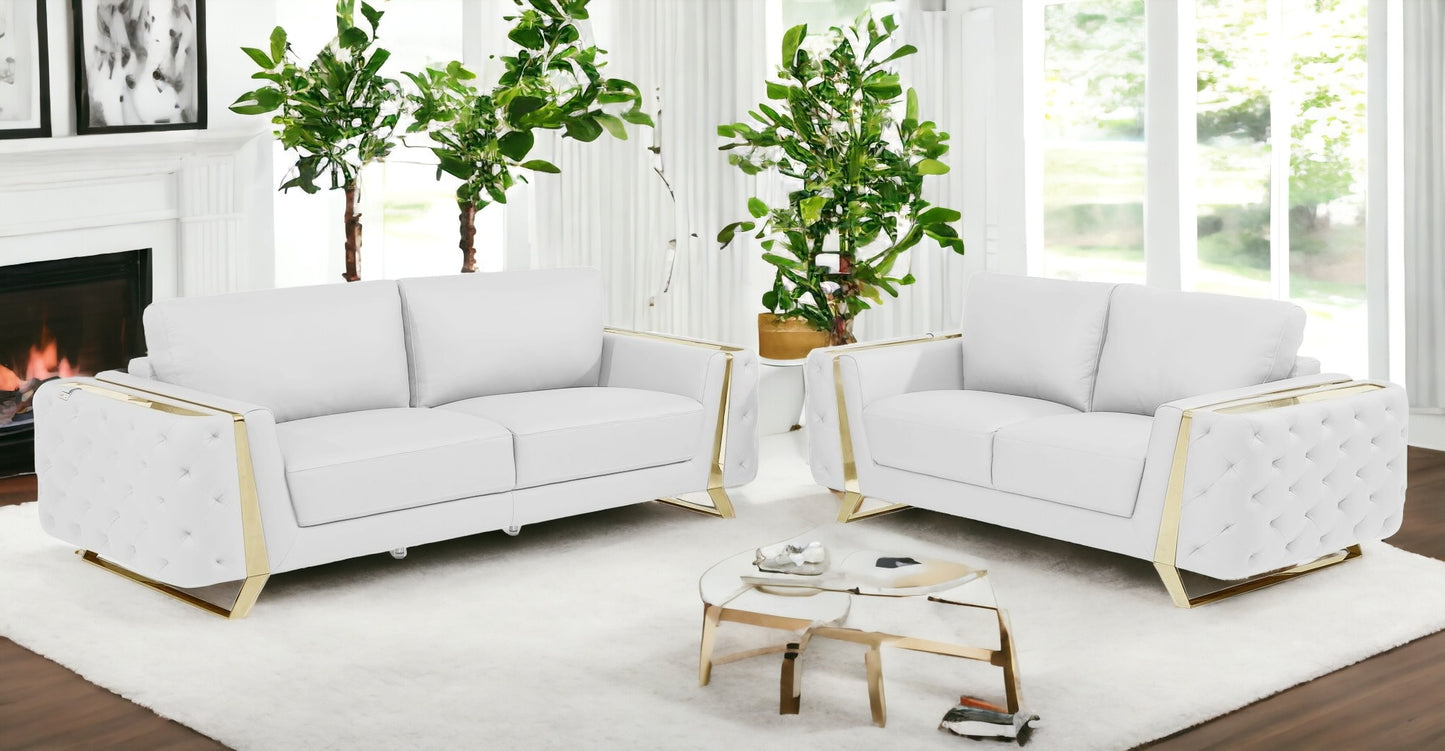 Two Piece Indoor White Italian Leather Five Person Seating Set-1