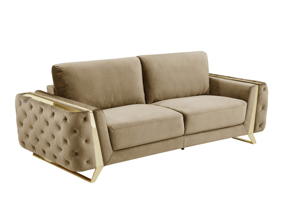 Three Piece Indoor Beige Velvet Six Person Seating Set-2