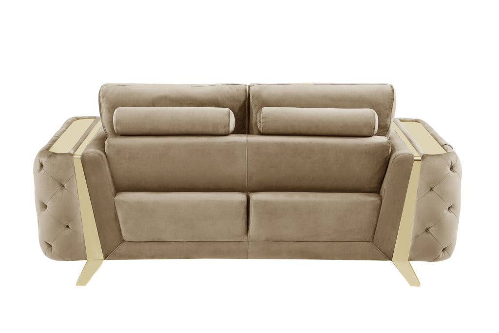Three Piece Indoor Beige Velvet Six Person Seating Set-3