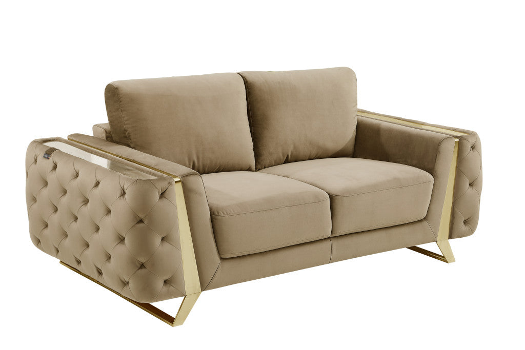 Three Piece Indoor Beige Velvet Six Person Seating Set-4